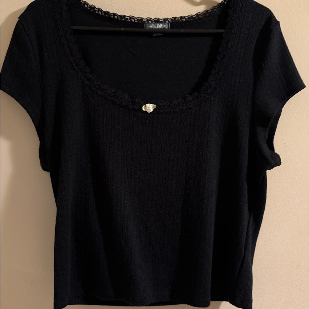 Wild Fable Black Embellished Cap Sleeve Blouse